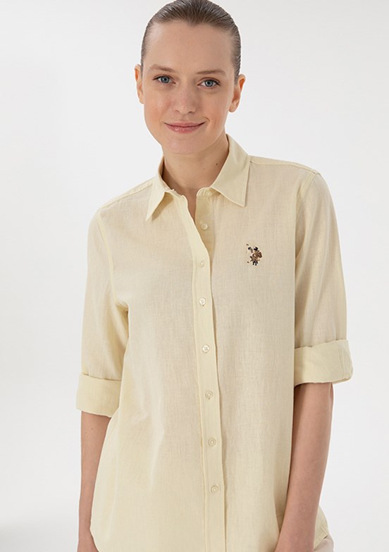 US POLO ASSN - Kadın Sarı Uzun Kol Gömlek