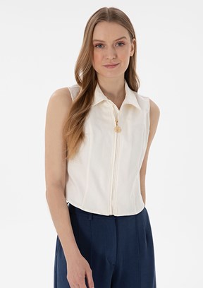US POLO ASSN Beyaz Kadın Kısa Kol Gömlek