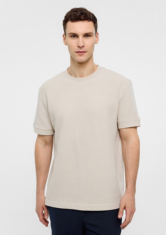 BACKANDBOND Bej Erkek Bisiklet Yaka T-Shirt