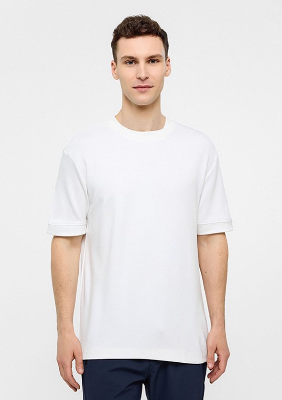 BACKANDBOND Beyaz Erkek Bisiklet Yaka T-Shirt
