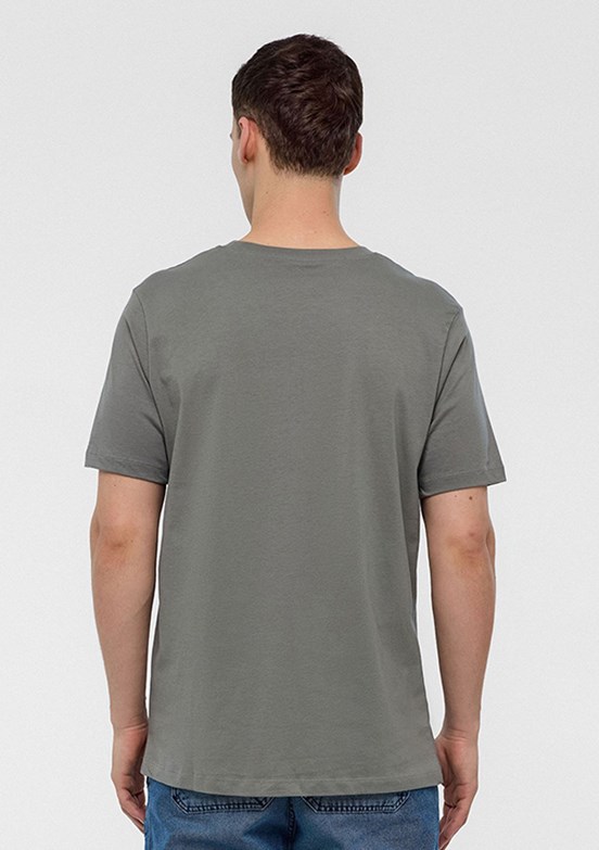 BACKANDBOND Gri Erkek Bisiklet Yaka T-Shirt