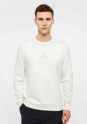 BACKANDBOND Beyaz Erkek Bisiklet Yaka Sweatshirt