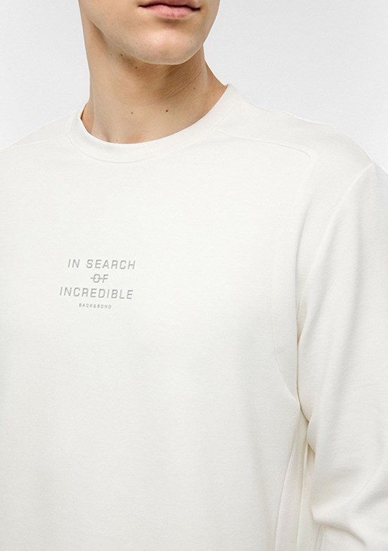 BACKANDBOND Beyaz Erkek Bisiklet Yaka Sweatshirt