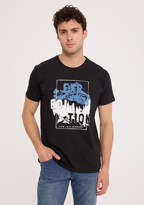 THE CROW Expedition - TC5305 Erkek Siyah Baskılı T-Shirt