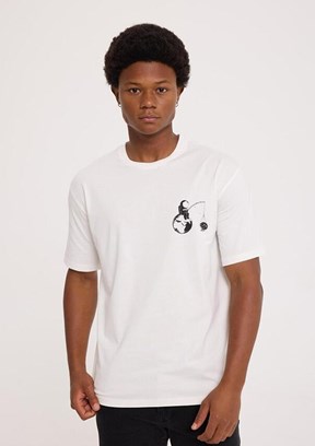 THE CROW Space - TC9014 Erkek Beyaz Relax T-Shirt