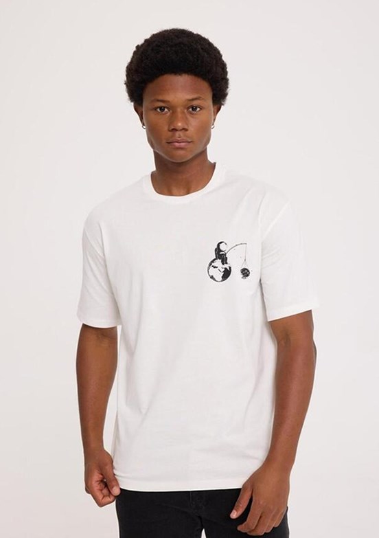 THE CROW Space - TC9014 Erkek Beyaz Relax T-Shirt