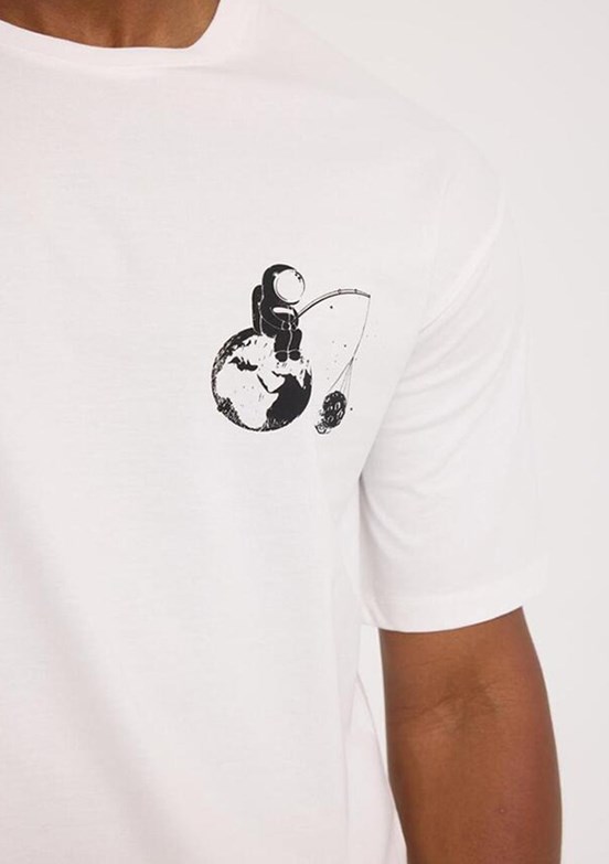 THE CROW Space - TC9014 Erkek Beyaz Relax T-Shirt