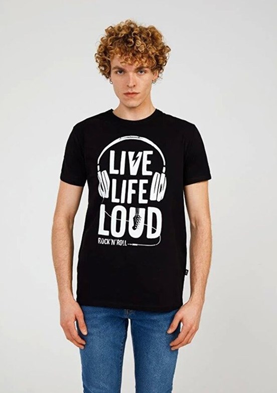 THE CROW Loud - TC7117 Erkek Siyah Baskılı T-Shirt