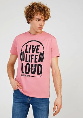 THE CROW Loud - TC7117 Erkek Pembe Baskılı T-Shirt