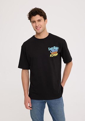THE CROW Dream - TC9024 Erkek Siyah Relax T-Shirt