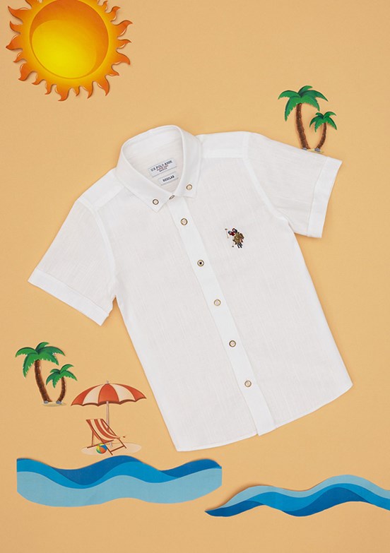 US POLO ASSN Beyaz Erkek Çocuk Kısa Kol Gömlek