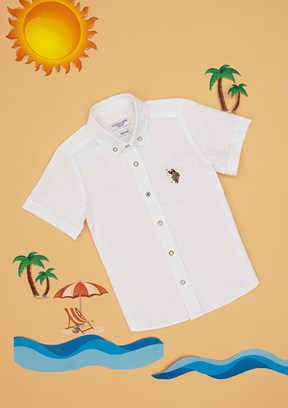 US POLO ASSN Beyaz Erkek Çocuk Kısa Kol Gömlek
