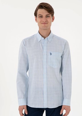 US POLO ASSN - Erkek Mavi Uzun Kol Gömlek