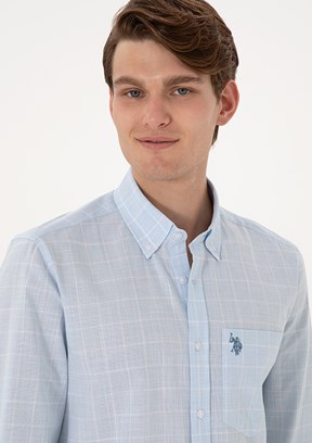 US POLO ASSN - Erkek Mavi Uzun Kol Gömlek