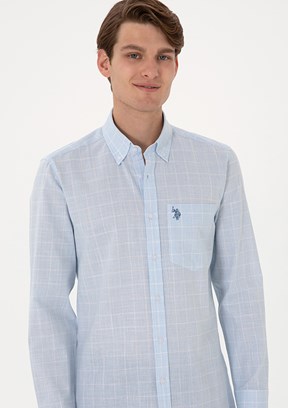 US POLO ASSN - Erkek Mavi Uzun Kol Gömlek