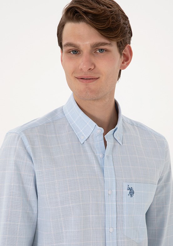 US POLO ASSN - Erkek Mavi Uzun Kol Gömlek