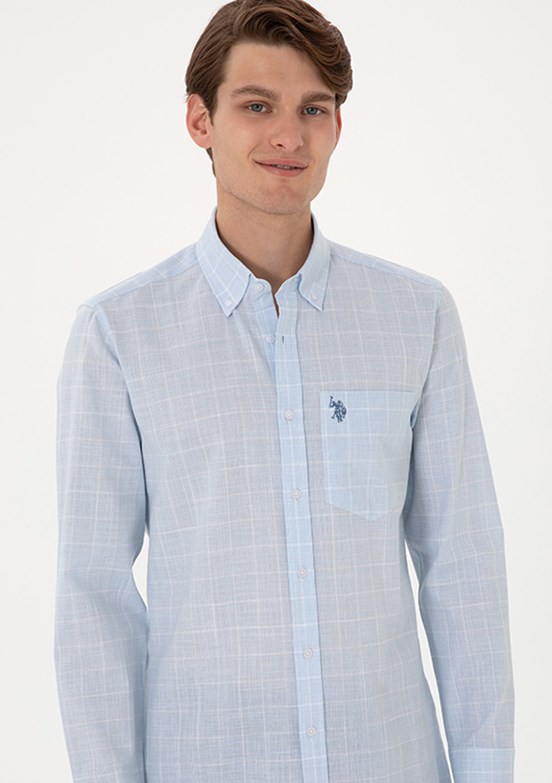 US POLO ASSN - Erkek Mavi Uzun Kol Gömlek