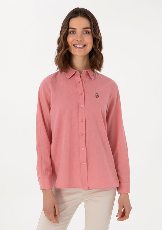 US POLO ASSN Pembe Kadın Uzun Kol Gömlek