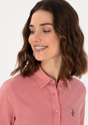 US POLO ASSN Pembe Kadın Uzun Kol Gömlek