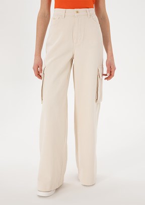 US POLO ASSN Beyaz Kadın Kargo Pantolon Jean Pantolon