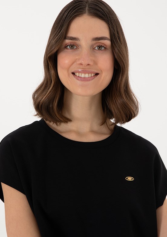 US POLO ASSN Siyah Kadın A-Form Fit T-shirt