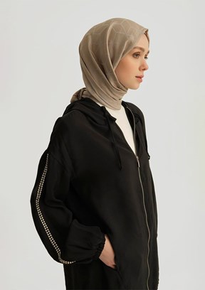 ARMİNE Siyah Modal Trok Baskılı Tunik