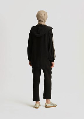 ARMİNE Siyah Modal Trok Baskılı Tunik