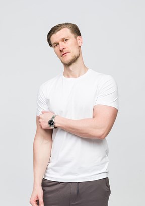 JOHNNY JOE Beyaz Erkek Bisiklet Yaka T-shirt