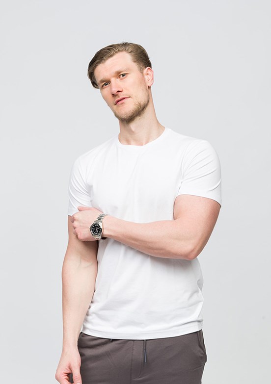 JOHNNY JOE Beyaz Erkek Bisiklet Yaka T-shirt