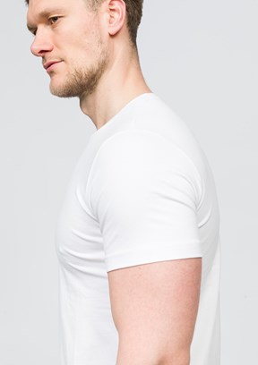 JOHNNY JOE Beyaz Erkek Bisiklet Yaka T-shirt