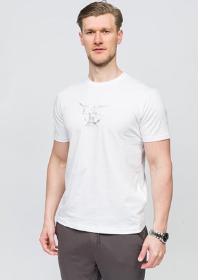 JOHNNY JOE Beyaz Erkek Bisiklet Yaka T-shirt