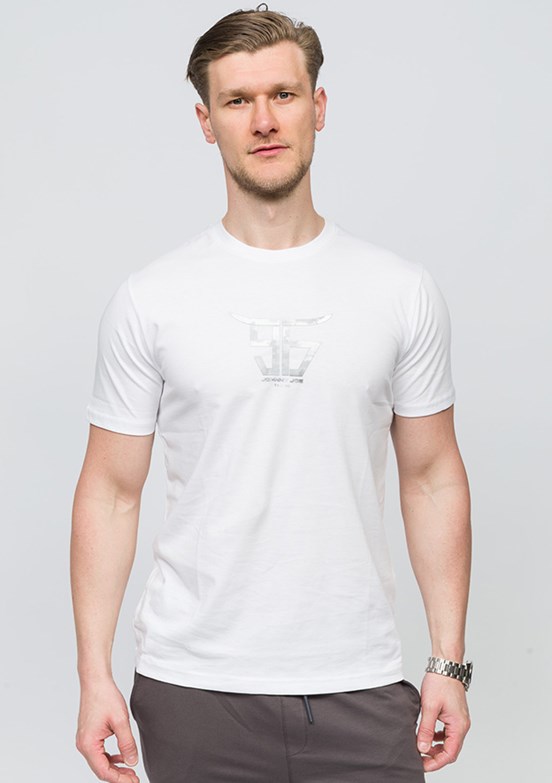 JOHNNY JOE Beyaz Erkek Bisiklet Yaka T-shirt