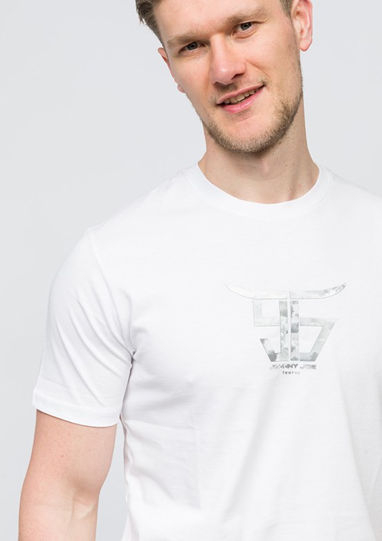 JOHNNY JOE Beyaz Erkek Bisiklet Yaka T-shirt