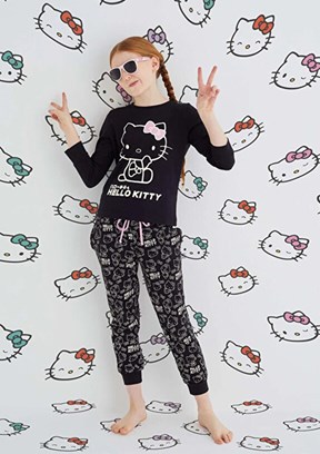 HELLO KİTTY Siyah Kız Çocuk Pijama Takımı