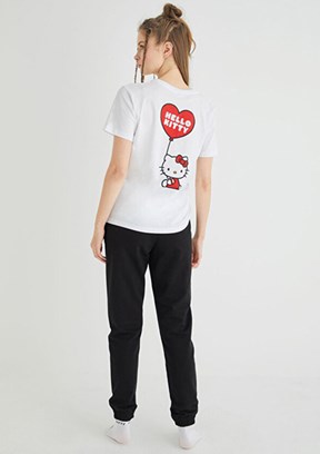 HELLO KİTTY Beyaz Kadın Baskılı T-Shirt