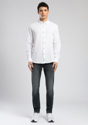 LEE COOPER Beyaz Darell Erkek Uzun Kollu Dokuma Gömlek