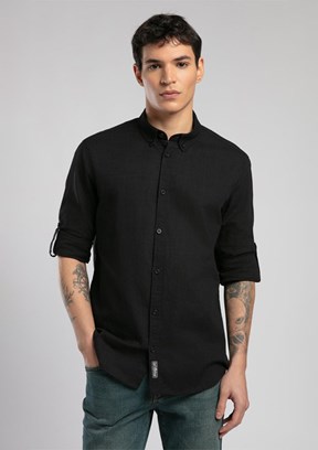 LEE COOPER Siyah Darell Erkek Uzun Kollu Dokuma Gömlek