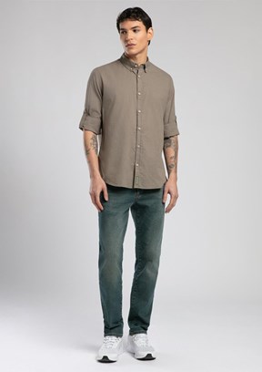 LEE COOPER Haki Darell Erkek Uzun Kollu Dokuma Gömlek
