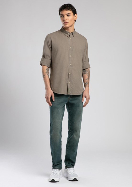 LEE COOPER Haki Darell Erkek Uzun Kollu Dokuma Gömlek