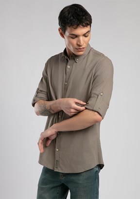 LEE COOPER Haki Darell Erkek Uzun Kollu Dokuma Gömlek