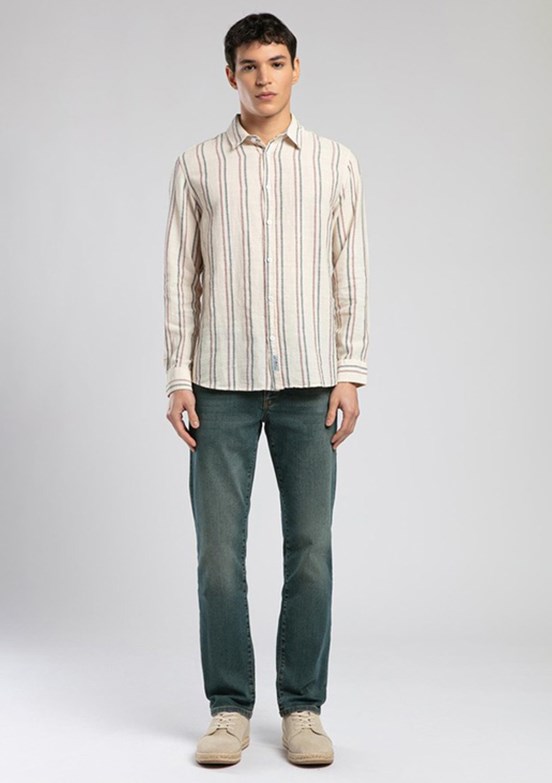 LEE COOPER Jacob Bordo Lacivert Erkek Uzun Kol Dokuma Gömlek