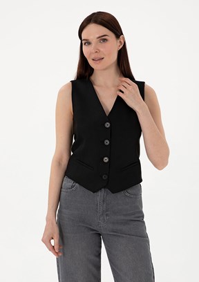 PIERRE CARDIN Siyah Kadın Slim Yelek