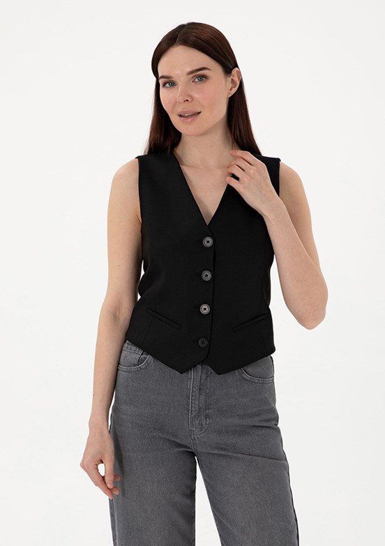 PIERRE CARDIN Siyah Kadın Slim Yelek
