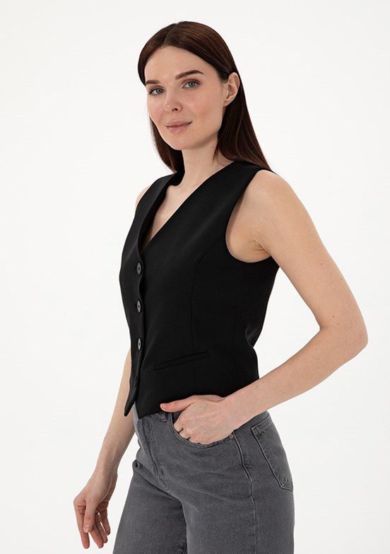 PIERRE CARDIN Siyah Kadın Slim Yelek