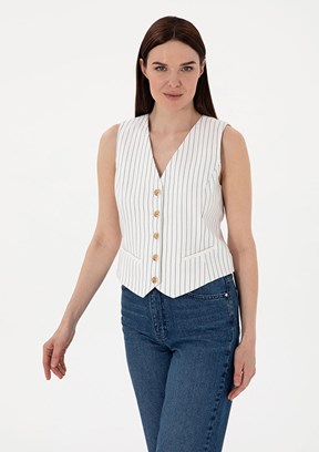 PIERRE CARDIN Beyaz Kadın Slim Yelek