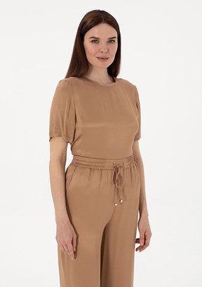 PIERRE CARDIN Kahverengi Kadın Kısa Kol Bluz