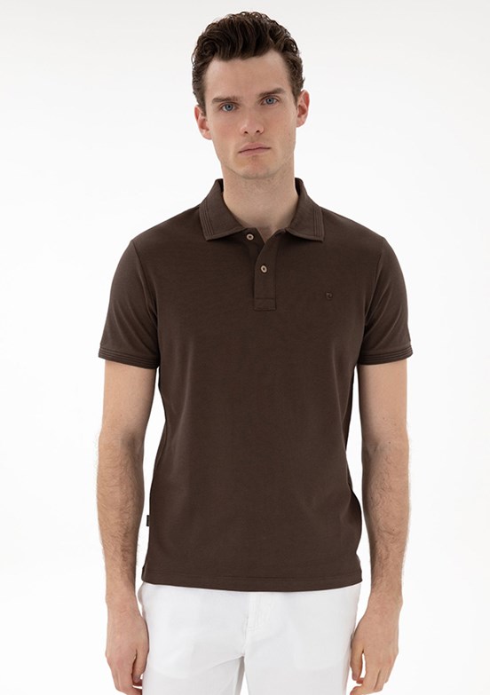 PİERRE CARDİN Kahverengi Erkek Basic T-Shirt