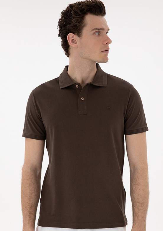 PİERRE CARDİN Kahverengi Erkek Basic T-Shirt