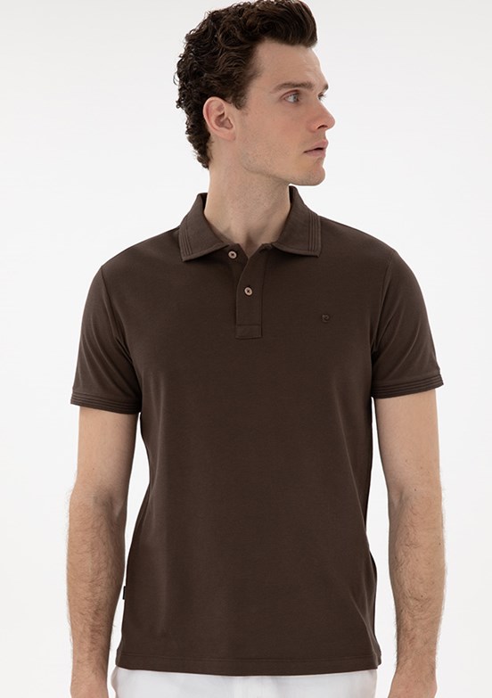 PİERRE CARDİN Kahverengi Erkek Basic T-Shirt