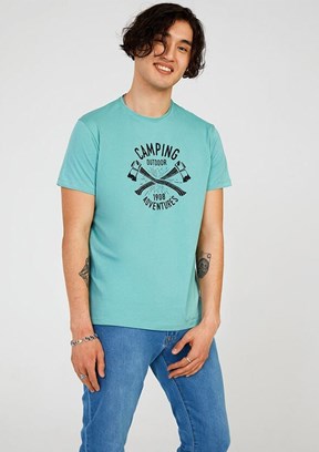 THE CROW Camping - TC7119 Erkek Yeşil Baskılı T-Shirt